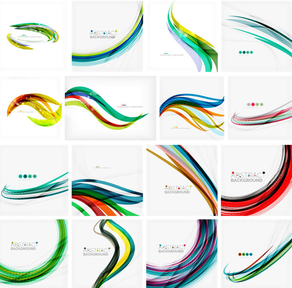 Set of abstract backgrounds. Circles, swirls and waves with copyspace for your message