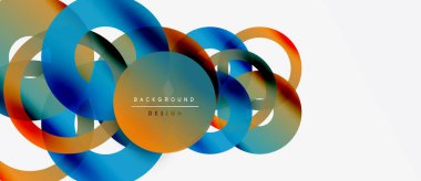 Soyut renkli çemberler çakışıyor. Modern tasarım canlı renkler içerir, dinamik görsel efektler yaratır. Minimalist arkaplan şekilleri geliştirir.