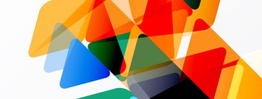 Soyut geometrik şekiller örtüşür, canlı renk karışımları yaratır. Kompozisyon şeffaflık, dinamik açılar, modern tasarım özellikleri.