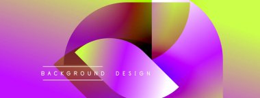 Soyut gradyanlar üst üste binen şekiller oluştururlar. Canlı mor, sarı renkler dizaynda baskın. Modern estetik, temiz çizgiler görsel ilgi sunar.