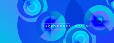 Soyut mavi tasarım katmanlı daireler, gradyanlar içerir. Metin arka plan tasarımı okur. Modern estetik, canlı renkler sunar.