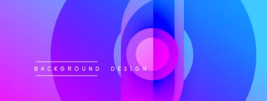 Soyut gradyan çemberler çakışıyor. Mor, mavi renkler dinamik görsel efekt yaratır. Metin arka plan tasarımı okur. Modern, canlı kompozisyon.