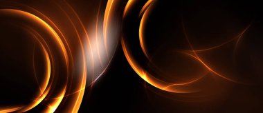 Soyut tasarım koyu arkaplana karşı parlayan turuncu kıvrımlar içerir. Dinamik çizgiler enerji, sıcaklık ve görsel ilgi yaratır..