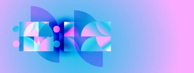 Soyut geometrik şekiller, canlı renkler, değişken arkaplan. Modern tasarım, dijital sanat, görsel elementler güzel bir şekilde birleşir..