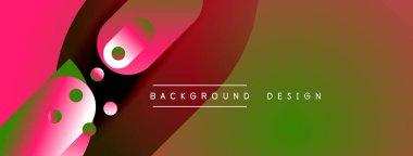 Soyut renkli tasarım akışkan şekiller ve gradyanlar içerir. Pembe, kırmızı, yeşil renkler dinamik görsel efekt yaratır. Modern arkaplan ögesi.