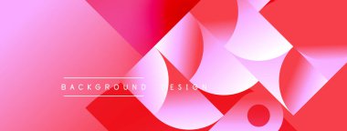 Soyut geometrik şekiller, pembeler, kırmızılar modern arka plan oluşturur. Metin arka plan tasarımı okur. Minimalist tarz, canlı renkler.
