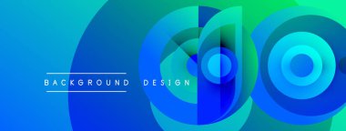 Soyut mavi tasarım, üst üste binen daireler, gradyanlar. Metin arkaplan ve tasarım okur. Modern, canlı görsel kompozisyon.