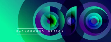 Soyut enerjik tasarım eşmerkezli daireler, gradyanlar içerir. Turkuaz, mavi, mor renkler dinamik görsel efekt yaratır. Modern arkaplan ögesi.