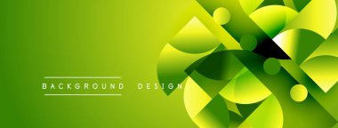 Soyut yeşil tasarım, üst üste binen şekiller, gradyanlar, daireler. Modern estetik, arka planlar ve sunumlar için uygun. Parlak, canlı..