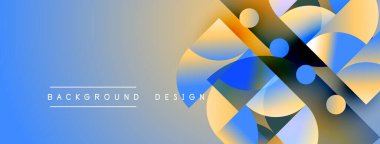 Soyut geometrik şekiller örtüşür, parlak mavi ve turuncu renkler yaratır. Arkaplan ve sunumlar için modern tasarım ögesi.
