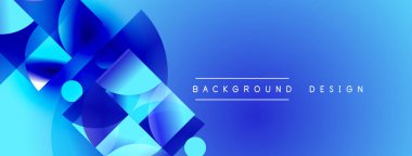 Soyut mavi tasarım geometrik şekiller, gradyanlar, dinamik bileşimler içerir. Arka planlar ve sunumlar için modern estetik.
