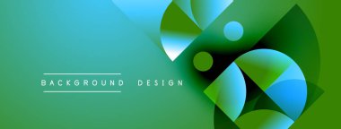 Soyut geometrik şekiller çakışıyor. Mavi, yeşil gradyanlar dinamik görsel efekt yaratır. Arka planlar için modern tasarım ögesi.