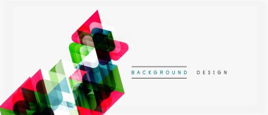 Soyut geometrik şekiller örtüşür, canlı renkli tasarım yaratır. Beyaz alan arka plana hükmediyor. Modern estetik.