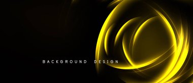 Siyah arkaplan üzerinde soyut altın girdaplar. Dinamik çizgiler, bayraklar veya sunumlar için uygun modern tasarım yaratır. Minimalist estetik.