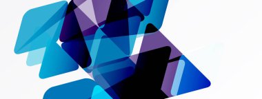 Abstract shapes overlap, creating dynamic blue purple composition. Modern design suggests technology, innovation, movement. Clean aesthetic.