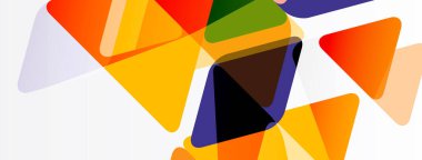 Soyut geometrik şekiller örtüşür, canlı renk kombinasyonları yaratır. Üçgenler, modern estetik sunarak kompozisyona hükmediyor..