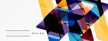 Soyut geometrik şekiller örtüşür, canlı renkli tasarım yaratır. Modern tarz, arka planlar ve sunumlar için uygun.