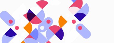 Soyut şekiller, canlı renkler, modern tasarım. Üst üste binen formlar dinamik bileşimler oluşturur. Yumuşak eğimler mevcut. Minimalist estetik.