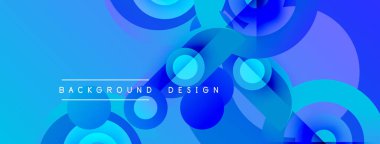 Soyut mavi arkaplan. Üst üste binen daireler dinamik görsel efekt yaratır. Modern tasarım ögeleri parlak kompozisyon sunar.