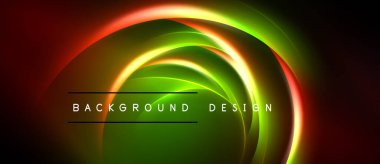 Soyut neon girdaplar canlı bir zemin oluşturur. Yeşil, turuncu, kırmızı renkler kusursuz bir şekilde harmanlanarak dinamik görsel efekt oluşturur. Metin arkaplan tasarımı okur.