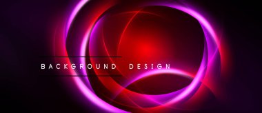 Soyut tasarım canlı eşmerkezli daireler içerir. Kırmızı, mor renkler siyah zemine karşı dinamik görsel etki yaratır. Modern, şık bir sunum.