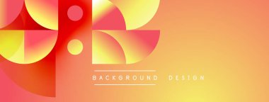 Soyut geometrik şekiller canlı turuncu ve sarı renkleri harmanlarlar. Modern tasarım dinamik görsel etki yaratır. Arkaplan gradyan renk şeması.