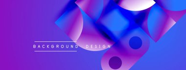 Soyut mor, mavi renkler. Üst üste binen şekiller dinamik görsel efekt yaratır. Metin arka plan tasarımı okur. Modern, canlı kompozisyon.