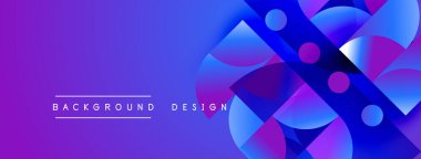 Soyut mor, mavi tasarım. Üst üste binen daireler, kareler dinamik görsel doku oluşturur. Modern, canlı arkaplan ögesi.