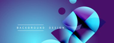 Soyut mavi eğimli arkaplan. Üst üste binen daireler, şekiller modern tasarım yaratır. Metin arka plan tasarımı okur. Minimalist estetik.