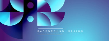 Soyut geometrik şekiller, canlı mavi mor gradyanlar. Modern tasarım elementleri dinamik arkaplan dokusu oluşturur. Basit metin örtüsü mevcut.