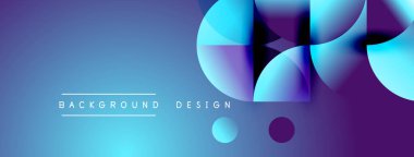 Soyut mavi eğimli arkaplan. Üst üste binen daireler modern tasarım yaratır. Metin etiketleri arka plan ve tasarımı gösteriyor. Basit şekiller görsel cazibe sunar.