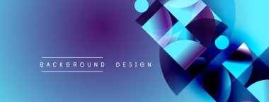 Soyut arkaplan parlak mavi, mor renkler içerir. Geometrik şekiller, dinamik görsel efekt oluşturur. Modern tasarım elemanları.