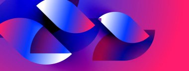 Soyut şekiller canlı mavileri, morları, kırmızıları harmanlıyor. Sıvı formlar hareketi, derinliği ve modern tasarım estetiğini akla getiriyor. Gradyan renkler dinamik görsel etki yaratır.