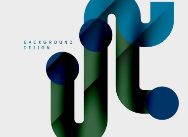 Soyut geometrik şekiller çakışıyor. Mavi, yeşil renkler kompozisyona hakim. Minimalist tasarım modern estetik yaratır. Basit arkaplan.