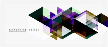 Soyut geometrik şekiller örtüşür, dinamik görsel efekt yaratır. Mor, yeşil, altın renkler beyaz arkaplana hakim. Modern tasarım ögesi.