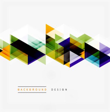 Soyut geometrik şekiller dinamik görsel akış yaratır. Üst üste binen üçgenler canlı, renkli desenler oluşturuyor. Modern tasarım ögesi.