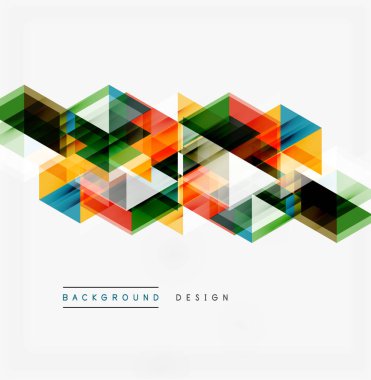 Soyut geometrik şekiller örtüşür, canlı renkli tasarım yaratır. Üçgenler, modern estetik sunarak kompozisyona hükmediyor..