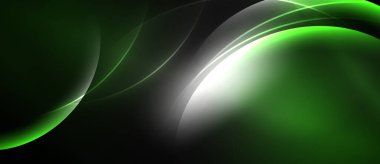 Soyut yeşil, beyaz çizgiler akışkan şekiller oluşturuyor. Karanlık arka plan dinamik görsel kontrastlar yaratır. Yumuşak eğimler hareketi, enerjiyi gösterir.