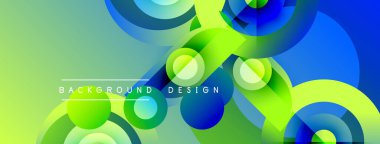 Soyut gradyan özellikler üst üste binen daireler, canlı renkler, modern tasarım elementleri. Düz geçişler dinamik görsel efekt yaratır.