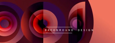 Soyut daireler örtüşüyor, canlı renk eğimleri yaratıyor. Metin, arka plan tasarımını kırmızı bölümden okur. Modern, dinamik görsel.