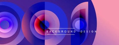 Soyut çemberler çakışıyor, canlı gradyanlar yaratıyor. Mor, mavi, pembe renkler tasarımda baskın. Metin arka plan tasarımı okur. Modern estetik.