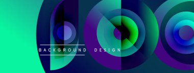 Abstract colorful design features overlapping circles, gradients. Turquoise, purple, blue hues dominate composition. Modern aesthetic.