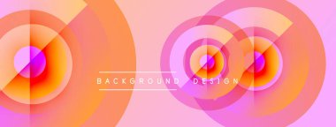 Soyut pembe arkaplan özellikleri üst üste binen dairesel eğimler. Tasarım turuncu, morumsu, mor renkler içeriyor. Metin arkaplan tasarımı okur.