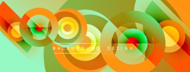 Soyut çemberler, canlı renkler dinamik arkaplan yaratır. Modern tasarım elementleri sorunsuzca harmanlanarak, görsel cazibe sunar.