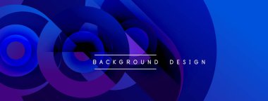 Soyut mavi mor tasarım. Eşmerkezli daireler dinamik akış yaratıyor, modern estetik. Metin arka plan tasarımı okur. Basit, zarif..
