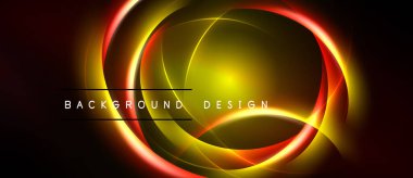 Soyut neon halkalar, canlı renkler, koyu arkaplan. Dijital projeler ve sunumlar için modern tasarım öğesi. Parlak efekt derinlik yaratır.