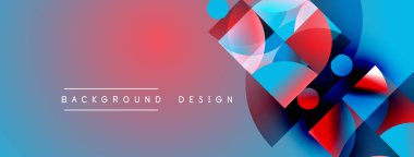 Soyut geometrik şekiller canlı mavileri, kırmızıları, morları harmanlarlar. Modern tasarım dinamik görsel doku yaratır. Arkaplan gradyan renk şeması.