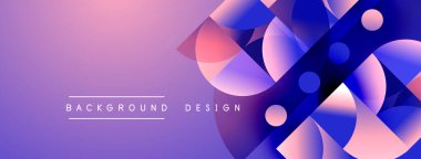 Soyut geometrik şekiller örtüşüyor, canlı mor, mavi ve pembe renkler yaratıyor. Modern tasarım arka planlar, pankartlar, sunumlar için uygun.