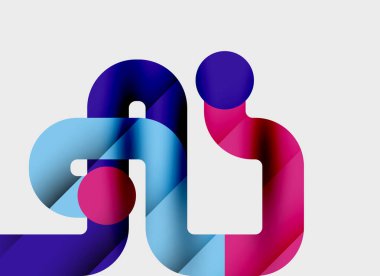 Soyut şekiller örtüşüyor, canlı renkli bir tasarım yaratıyor. Yumuşak eğimler hareketi, derinliği gösterir. Modern estetik.