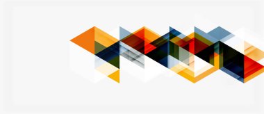 Soyut geometrik şekiller örtüşür, dinamik görsel doku oluşturur. Turuncu, mavi, kırmızı tonlar beyaz arkaplana hükmediyor. Modern tasarım ögesi.